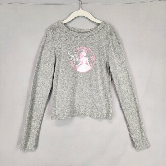 Wicked Long Sleeve Girls Graphic Tee Size Large Gray Pink Glinda Witch Oz Movie - Picture 1 of 4